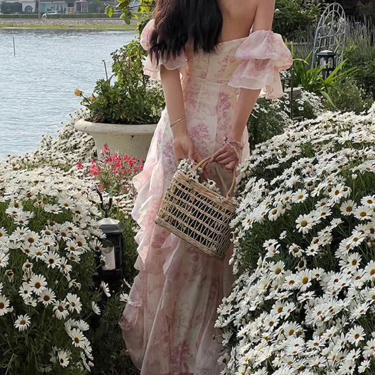 Robe Longue à Fleurs Roses