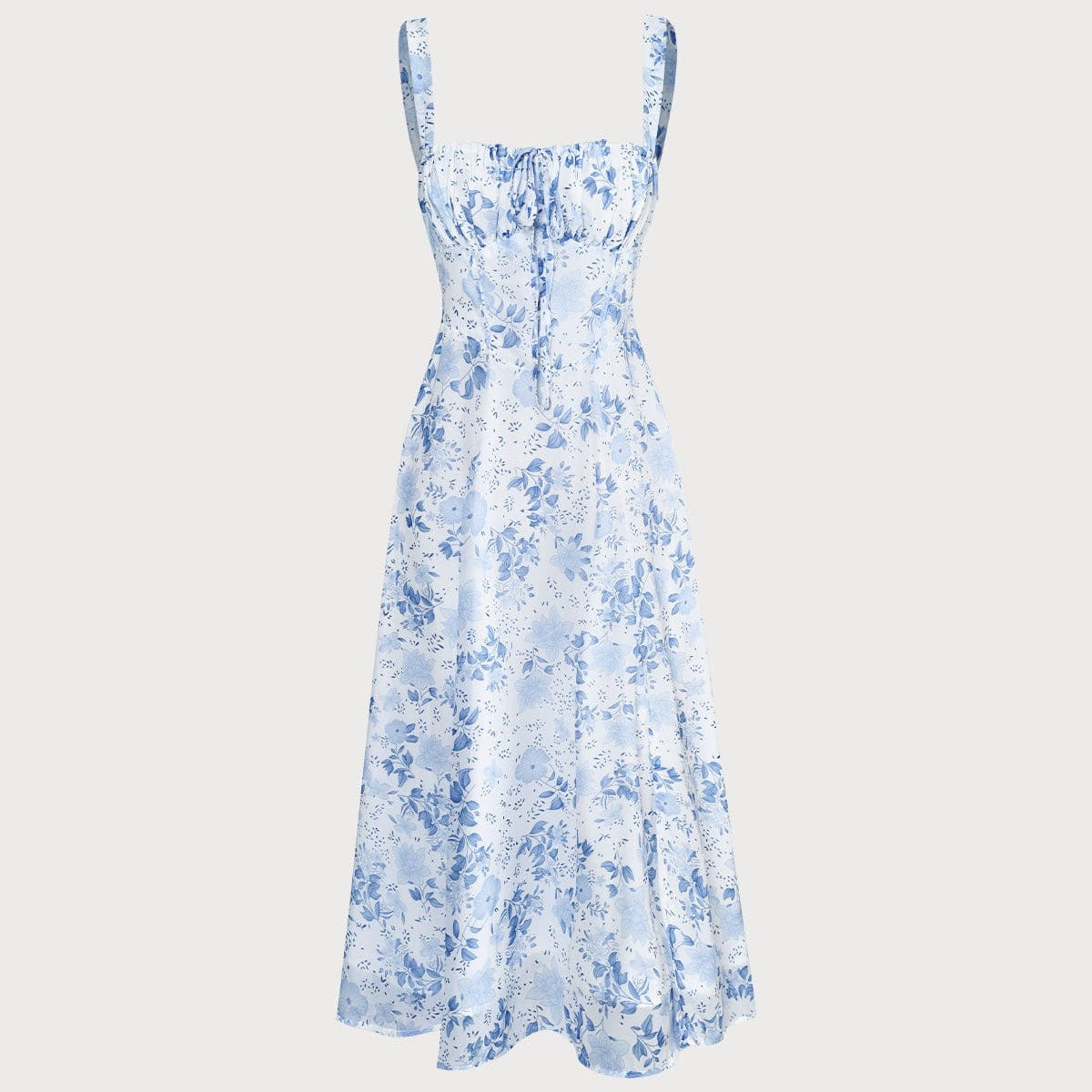 Robe Mi-longue à Fleurs Bleues